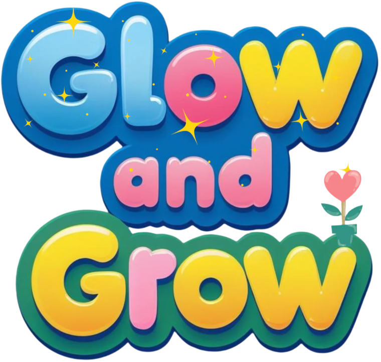 Colorful logo with 'Glow and Grow' text on a white background